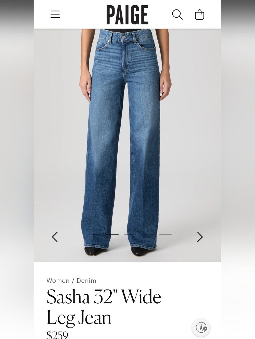 NWT PAIGE Sasha High Rise Wide Leg Jeans 34 Modernism 32” Inseam